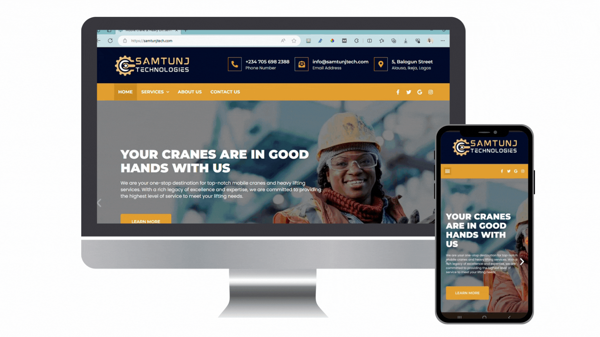 Samtunjtech website shown on mobile and desktop
